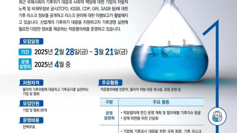 산업계 기후위기 대응 ‘적응협의체’ 모집… 2025년 2월 28일부터 신청 접수